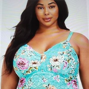 Turquoise blue floral & lace bralette